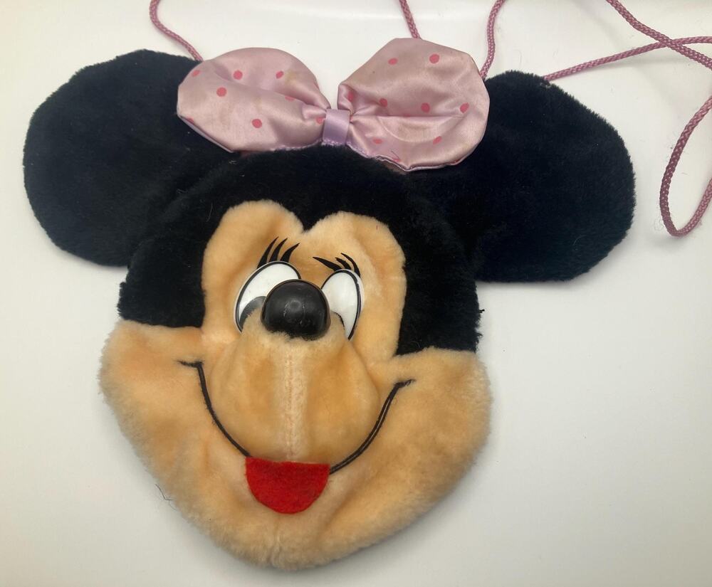 Vintage Minnie Mouse Plush Purse Mickey Pals Disney Pink Bow Crossbody Bag